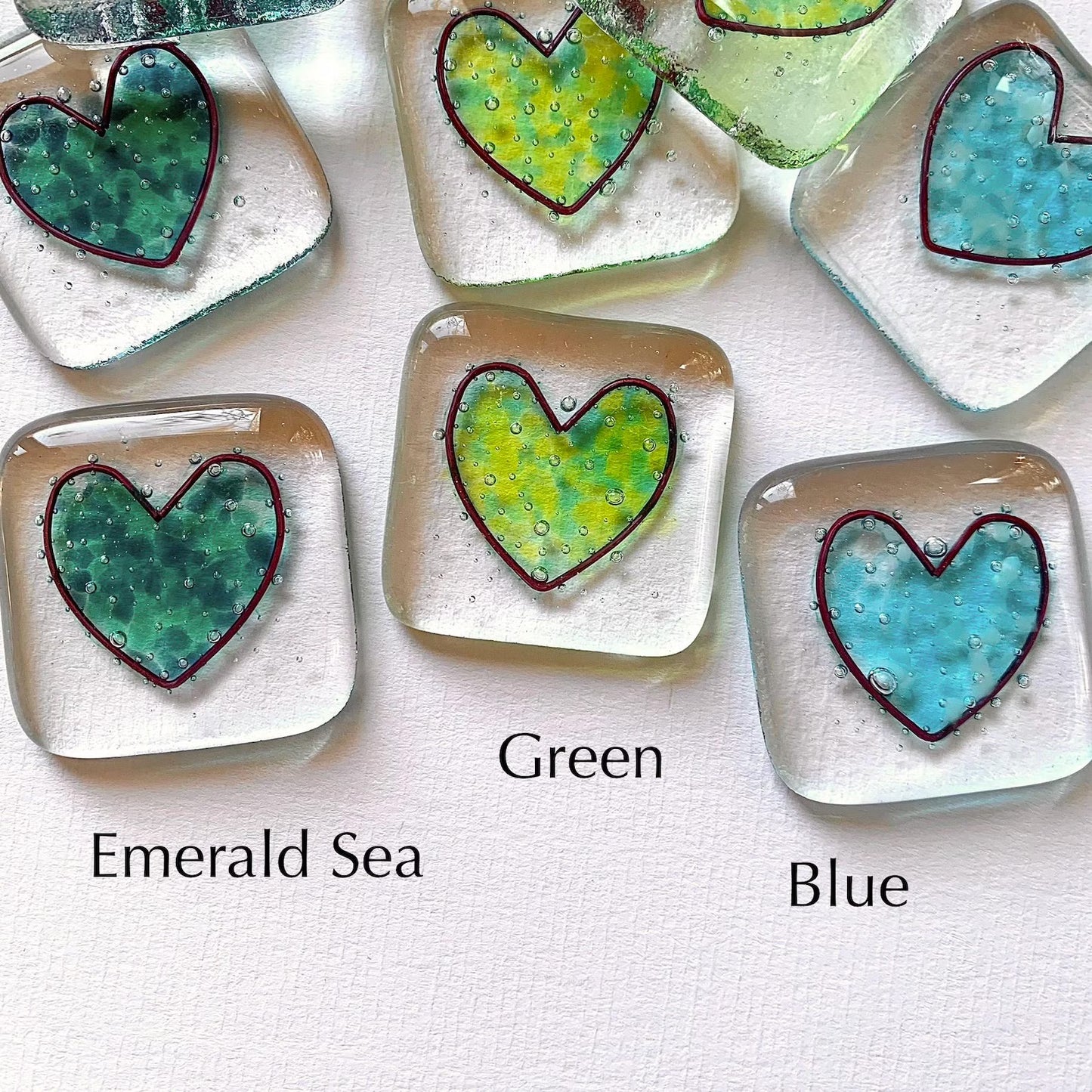 Fused glass heart pocket hug token.