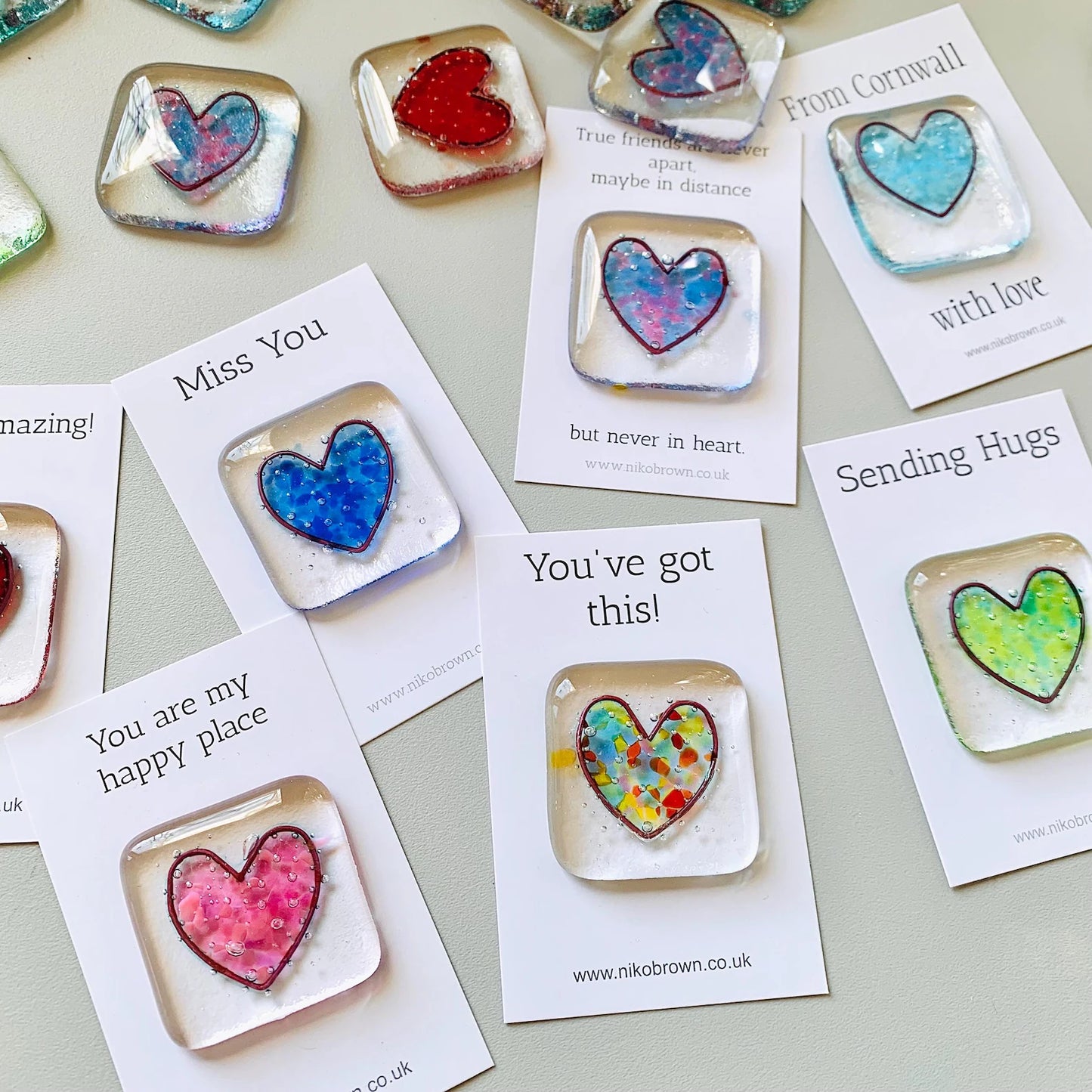 Fused glass heart pocket hug token.