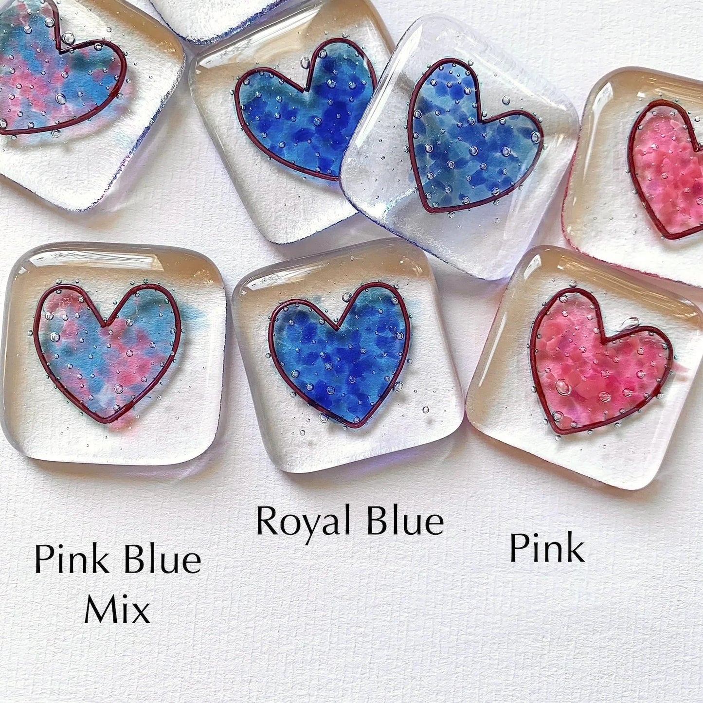 Fused glass heart pocket hug token.