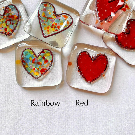 Fused glass heart pocket hug token.